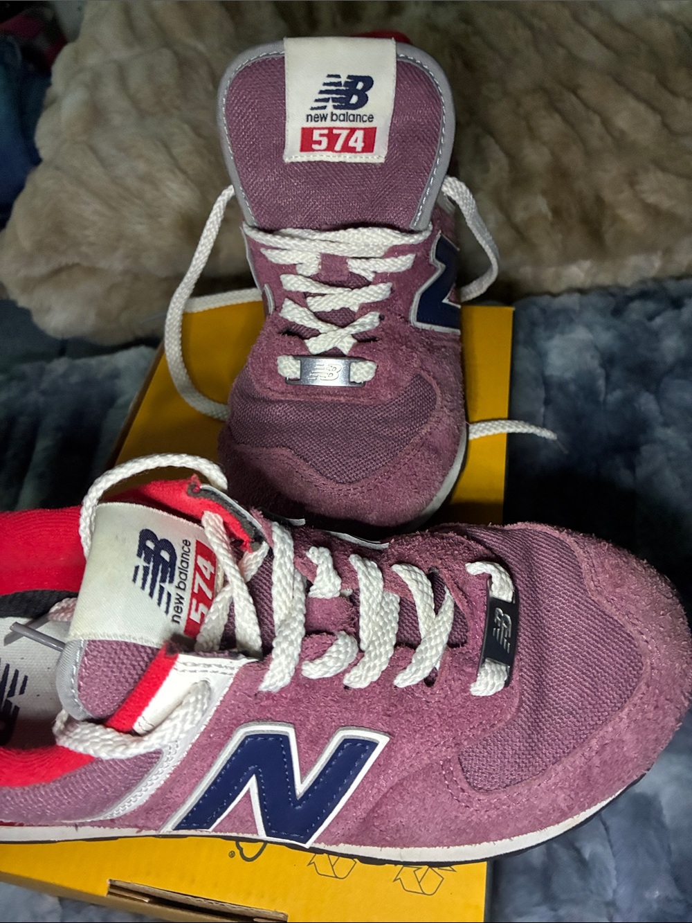 New Balance 574 Women’s Burgundy Suede Sneakers with Navy & Red Accents - Picture 8 of 11